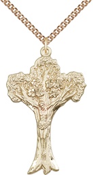 [0633GF/24GF] 14kt Gold Filled Tree of Life Crucifix Pendant on a 24 inch Gold Filled Heavy Curb chain