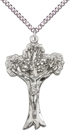 [0633SS/24SS] Sterling Silver Tree of Life Crucifix Pendant on a 24 inch Sterling Silver Heavy Curb chain