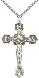 [0637SS/24SS] Sterling Silver Crucifix Pendant on a 24 inch Sterling Silver Heavy Curb chain