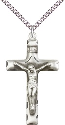 [0644SS/24SS] Sterling Silver Crucifix Pendant on a 24 inch Sterling Silver Heavy Curb chain