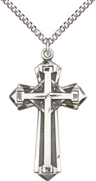 [0650YSS/24SS] Sterling Silver Cross Pendant on a 24 inch Sterling Silver Heavy Curb chain