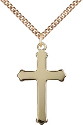 [0651YGF1/24GF] 14kt Gold Filled Cross Pendant on a 24 inch Gold Filled Heavy Curb chain