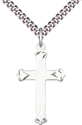 [0651YSS/24S] Sterling Silver Cross Pendant on a 24 inch Light Rhodium Heavy Curb chain