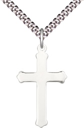 [0651YSS1/24S] Sterling Silver Cross Pendant on a 24 inch Light Rhodium Heavy Curb chain