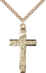 [0652YGF/24GF] 14kt Gold Filled Cross Pendant on a 24 inch Gold Filled Heavy Curb chain