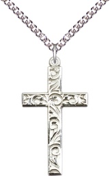[0652YSS/24SS] Sterling Silver Cross Pendant on a 24 inch Sterling Silver Heavy Curb chain