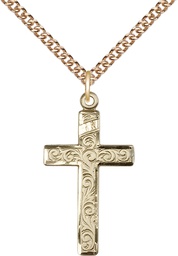 [0653YGF/24GF] 14kt Gold Filled Cross Pendant on a 24 inch Gold Filled Heavy Curb chain