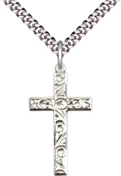 [0653YSS/24S] Sterling Silver Cross Pendant on a 24 inch Light Rhodium Heavy Curb chain