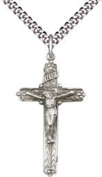 [0655SS/24S] Sterling Silver Crucifix Pendant on a 24 inch Light Rhodium Heavy Curb chain