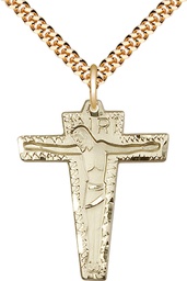 [0661GF/24G] 14kt Gold Filled Primative Crucifix Pendant on a 24 inch Gold Plate Heavy Curb chain