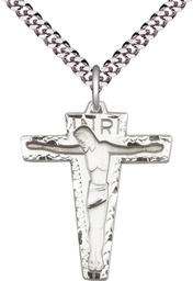 [0661SS/24S] Sterling Silver Primative Crucifix Pendant on a 24 inch Light Rhodium Heavy Curb chain