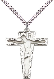 [0661SS/24SS] Sterling Silver Primative Crucifix Pendant on a 24 inch Sterling Silver Heavy Curb chain