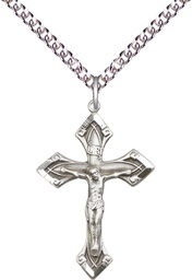 [0663SS/24SS] Sterling Silver Crucifix Pendant on a 24 inch Sterling Silver Heavy Curb chain