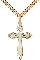 [0665YGF/24G] 14kt Gold Filled Cross Pendant on a 24 inch Gold Plate Heavy Curb chain