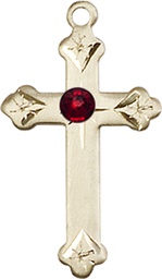 [0667GF-STN1] 14kt Gold Filled Cross Medal with a 3mm Garnet Swarovski stone