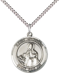 [8032RDSS/18S] Sterling Silver Saint Dymphna Pendant on a 18 inch Light Rhodium Light Curb chain