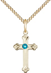 [0667GF-STN12/18G] 14kt Gold Filled Cross Pendant with a 3mm Zircon Swarovski stone on a 18 inch Gold Plate Light Curb chain