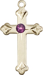 [0667GF-STN2] 14kt Gold Filled Cross Medal with a 3mm Amethyst Swarovski stone