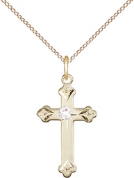 [0667GF-STN4/18GF] 14kt Gold Filled Cross Pendant with a 3mm Crystal Swarovski stone on a 18 inch Gold Filled Light Curb chain