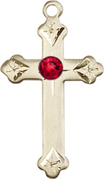 [0667GF-STN7] 14kt Gold Filled Cross Medal with a 3mm Ruby Swarovski stone