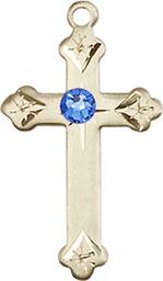 [0667GF-STN9] 14kt Gold Filled Cross Medal with a 3mm Sapphire Swarovski stone