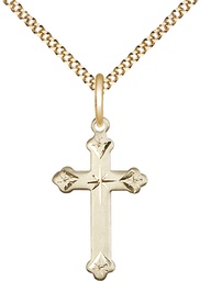 [0667GF/18G] 14kt Gold Filled Cross Pendant on a 18 inch Gold Plate Light Curb chain