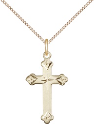 [0667GF/18GF] 14kt Gold Filled Cross Pendant on a 18 inch Gold Filled Light Curb chain