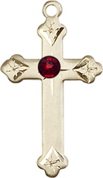 [0667KT-STN1] 14kt Gold Cross Medal with a 3mm Garnet Swarovski stone