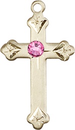[0667KT-STN10] 14kt Gold Cross Medal with a 3mm Rose Swarovski stone