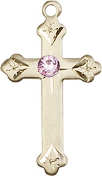 [0667KT-STN6] 14kt Gold Cross Medal with a 3mm Light Amethyst Swarovski stone