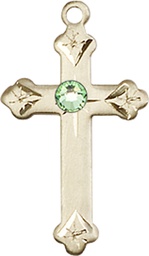 [0667KT-STN8] 14kt Gold Cross Medal with a 3mm Peridot Swarovski stone
