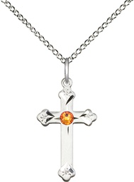[0667SS-STN11/18SS] Sterling Silver Cross Pendant with a 3mm Topaz Swarovski stone on a 18 inch Sterling Silver Light Curb chain