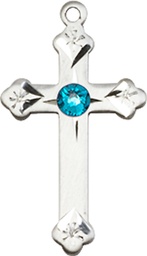 [0667SS-STN12] Sterling Silver Cross Medal with a 3mm Zircon Swarovski stone