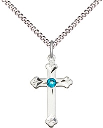 [0667SS-STN12/18S] Sterling Silver Cross Pendant with a 3mm Zircon Swarovski stone on a 18 inch Light Rhodium Light Curb chain