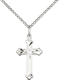 [0667SS-STN4/18SS] Sterling Silver Cross Pendant with a 3mm Crystal Swarovski stone on a 18 inch Sterling Silver Light Curb chain