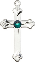 [0667SS-STN5] Sterling Silver Cross Medal with a 3mm Emerald Swarovski stone