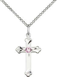 [0667SS-STN6/18SS] Sterling Silver Cross Pendant with a 3mm Light Amethyst Swarovski stone on a 18 inch Sterling Silver Light Curb chain