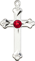 [0667SS-STN7] Sterling Silver Cross Medal with a 3mm Ruby Swarovski stone