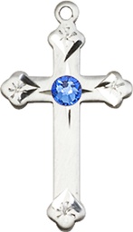 [0667SS-STN9] Sterling Silver Cross Medal with a 3mm Sapphire Swarovski stone