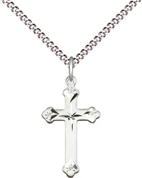 [0667SS/18S] Sterling Silver Cross Pendant on a 18 inch Light Rhodium Light Curb chain