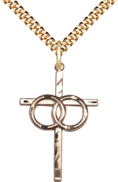 [0671GF/24G] 14kt Gold Filled Wedding Rings Cross Pendant on a 24 inch Gold Plate Heavy Curb chain