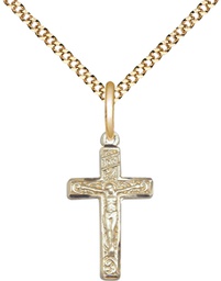 [0672GF/18G] 14kt Gold Filled Crucifix Pendant on a 18 inch Gold Plate Light Curb chain