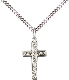 [0672YSS/18S] Sterling Silver Cross Pendant on a 18 inch Light Rhodium Light Curb chain