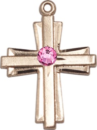 [0675YGF-STN10] 14kt Gold Filled Cross Medal with a 3mm Rose Swarovski stone