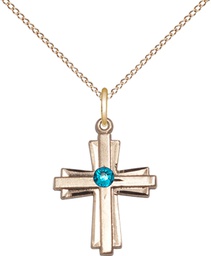[0675YGF-STN12/18GF] 14kt Gold Filled Cross Pendant with a 3mm Zircon Swarovski stone on a 18 inch Gold Filled Light Curb chain
