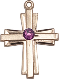 [0675YGF-STN2] 14kt Gold Filled Cross Medal with a 3mm Amethyst Swarovski stone