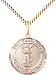 [8036RDSPGF/18G] 14kt Gold Filled San Francis of Assisi Pendant on a 18 inch Gold Plate Light Curb chain