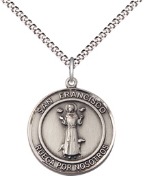 [8036RDSPSS/18S] Sterling Silver San Francis of Assisi Pendant on a 18 inch Light Rhodium Light Curb chain