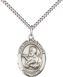 [8037SS/18S] Sterling Silver Saint Francis Xavier Pendant on a 18 inch Light Rhodium Light Curb chain