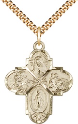 [5450GF/24G] 14kt Gold Filled 4-Way Pendant on a 24 inch Gold Plate Heavy Curb chain